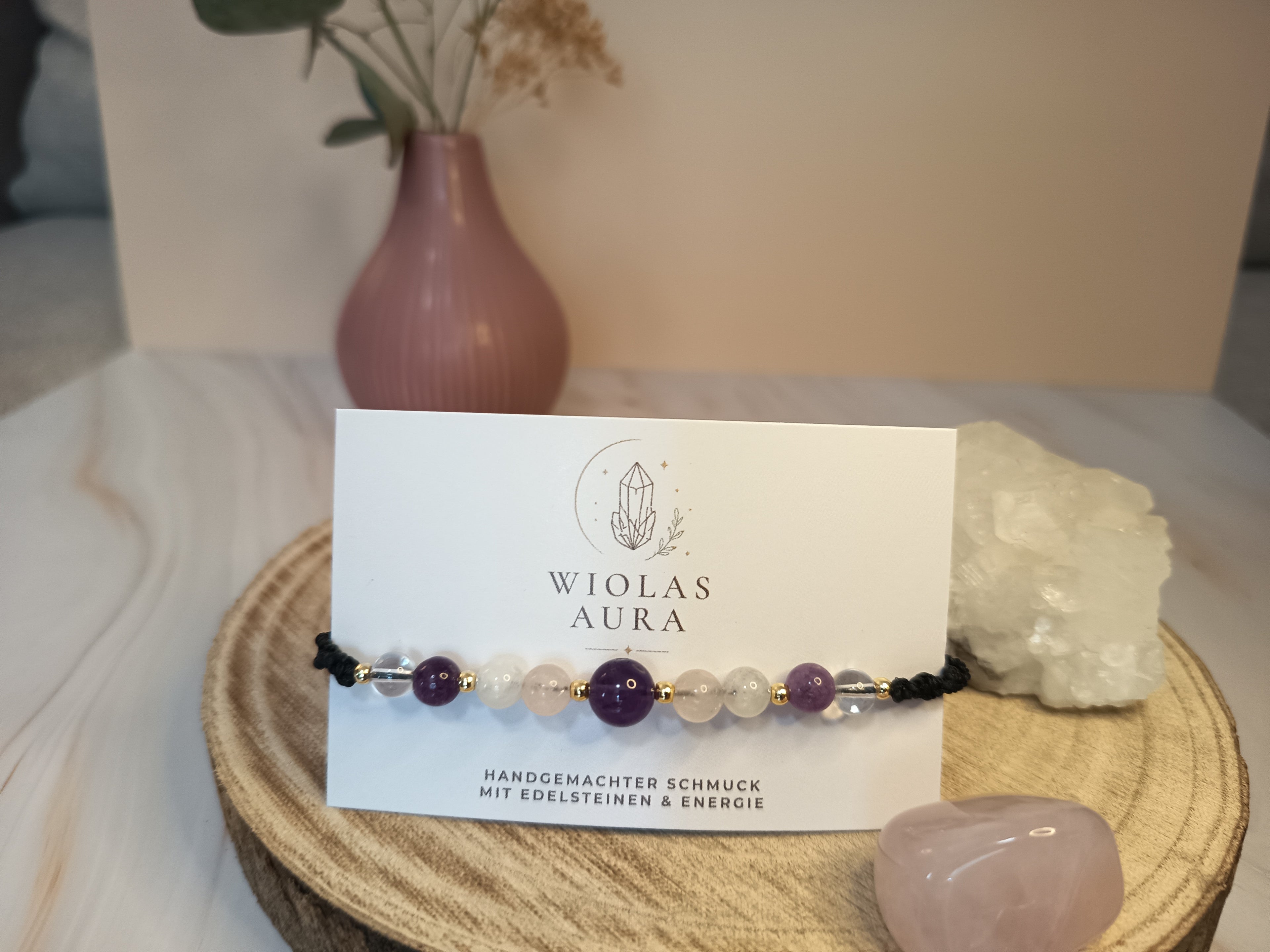 Armband mit Amethyst, Rosenquarz, Citrin & Bergkristal