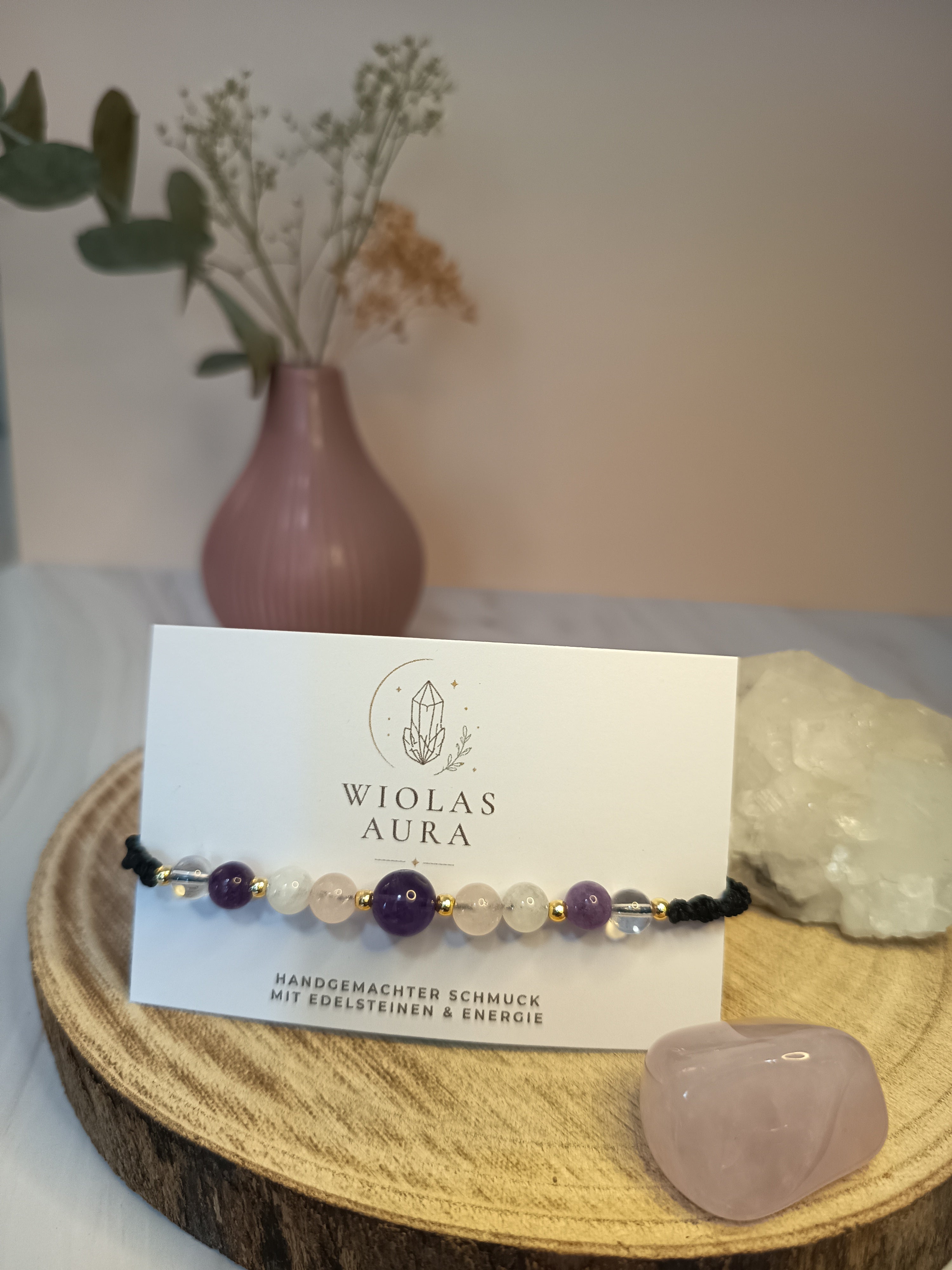 Armband mit Amethyst, Rosenquarz, Citrin & Bergkristal