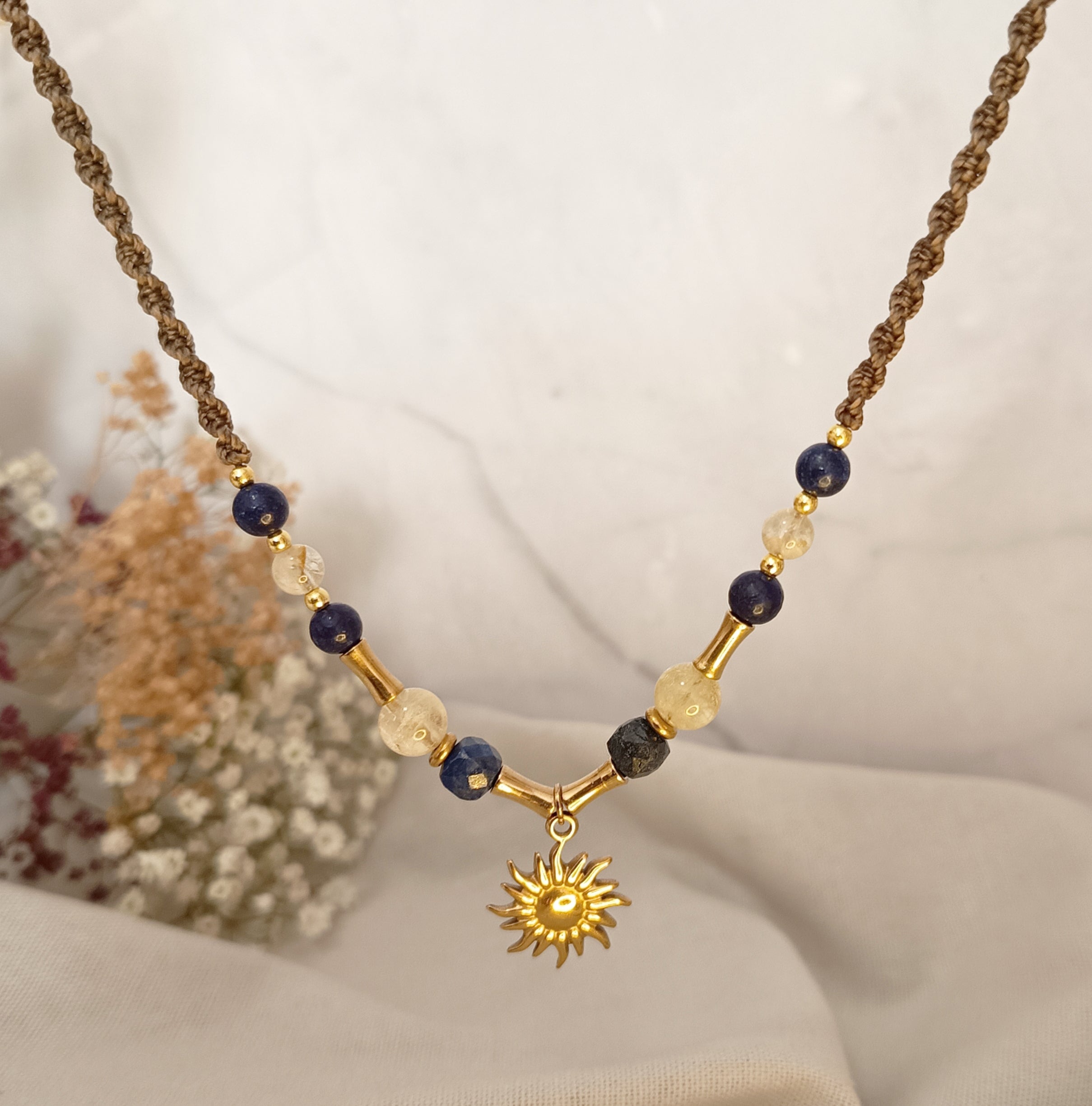 Halskette / Choker mit Citrin & Lapiz Lazuli